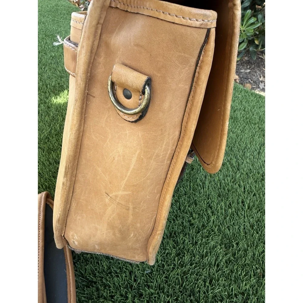 Vintage Korchmar Tan Leather Briefcase Double Buckle Business Work Bag